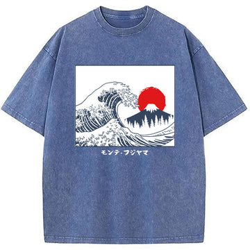 Personality fashion Great Fuji Wave Washed T-Shirt