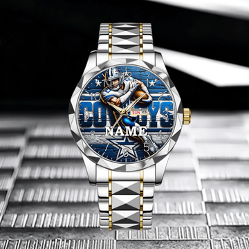 Customized Sports Themed Background Watch – Personalized Name Football Player Print Watch - A Gift For Football Players,Football Lovers,Sport Lovers,Friend