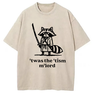 Personality fashion Focused Samurai Raccoon Washed T-Shirt