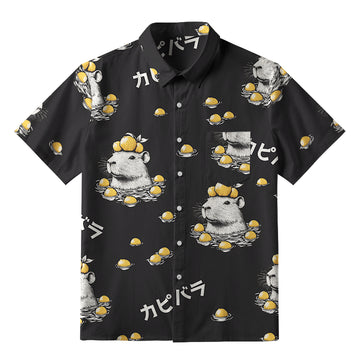 Personality fashion  Cute Capybara And Lemon Button-up Shirt