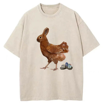 Personality fashion Easter Bunny Laying Eggs Washed T-Shirt