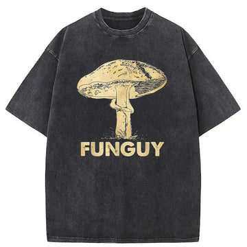 Personality fashion Funguy Mushroom Washed T-Shirt