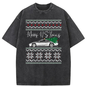 Personality fashion Japanese Sports Car JDM Christmas Washed T-Shirt