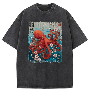 Personality fashion The Eight-Armed Samurai Washed T-Shirt