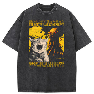 Personality fashion The Voices Have Gone Silent Cat Funny Washed T-Shirt