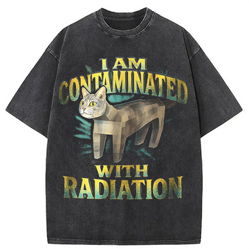 Personality fashion I Am Contaminated Cat Meme Washed T-Shirt