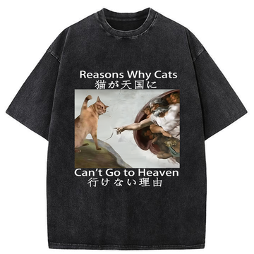 Personality fashion Naughty Cat Can't Go To Heaven Washed T-Shirt
