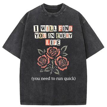 Personality fashion Funny Threat Roses Washed T-Shirt