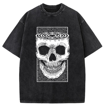 Personality fashion Horror Skull Washed T-Shirt