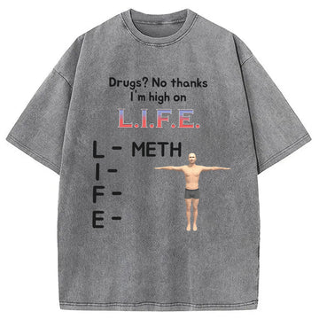 Personality fashion High On Life Meth Funny Meme Washed T-Shirt