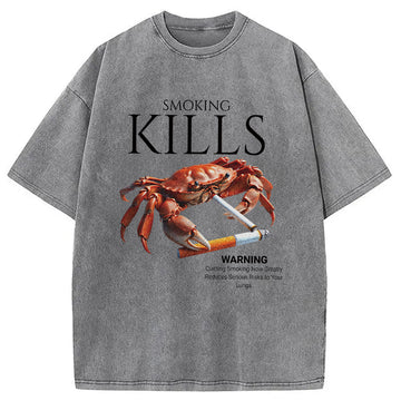 Personality fashion Smoking Kills Crab Washed T-Shirt