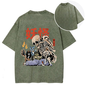 Personality fashion The Yokai Club Back Washed T-Shirt