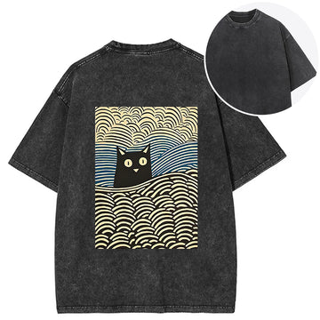 Personality fashion Kawaii Cat Japanese Back Washed T-Shirt