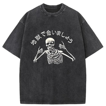 Personality fashion See You In Hell Japanese Washed T-Shirt