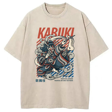 Personality fashion Kabuki Japanese Art Washed T-Shirt