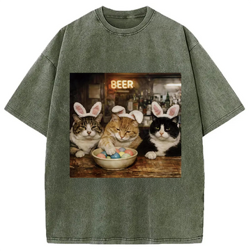 Personality fashion Funny Easter Cats Washed T-Shirt
