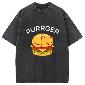 Personality fashion Funny Cat Pun Washed T-Shirt