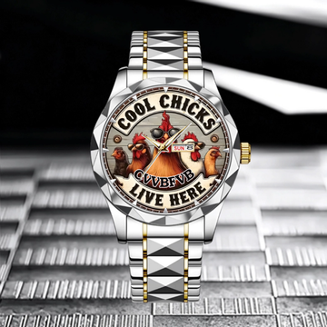 Cool Chicks Live Here Customized Watch - Personalized Name - Gift For Farmhouse Enthusiasts, Poultry Lovers