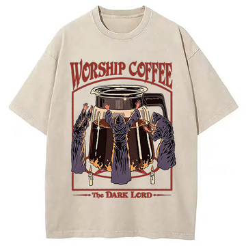 Personality fashion Worship Coffee The Dark Lord Washed T-Shirt