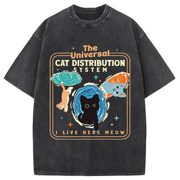 Personality fashion The Universal Cat Distribution System Washed T-Shirt