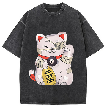 Personality fashion Maneki Neko Washed T-Shirt