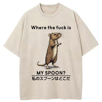 Personality fashion Where's My Spoon Washed T-Shirt
