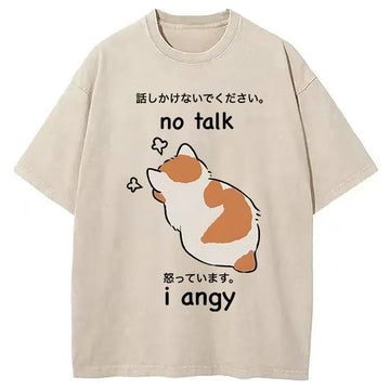 Personality fashion No Talk Me I'm Angy Cat Washed T-Shirt