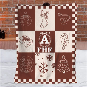 Customized Cartoon Line Jigsaw Blanket- Personalized Name and Year Christmas Blanket - Christmas Gift For Kids, Children