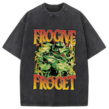 Personality fashion Frogive Froget Frog Meme Washed T-Shirt