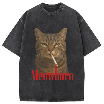 Personality fashion Funny Realistic Cat Meme Washed T-Shirt