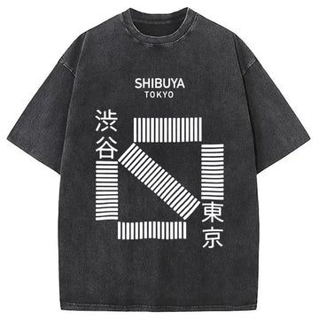Personality fashion Japanese Shibuya Crossing Washed T-Shirt