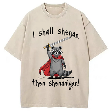 Personality fashion I Shall Shenan Cute Raccoon Meme Washed T-Shirt