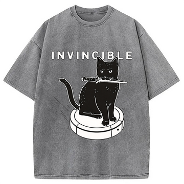 Personality fashion Invincible Cat Washed T-Shirt