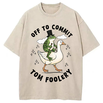Personality fashion Frog Riding Goose Funny Sarcastic Meme Washed T-Shirt