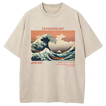 Personality fashion The Great Wave Off Kanagawa Washed T-Shirt