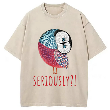 Personality fashion Seriously Art Owl Washed T-Shirt