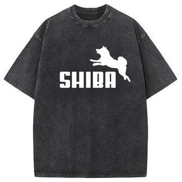 Personality fashion Shiba Dog Japanese Parody Washed T-Shirt