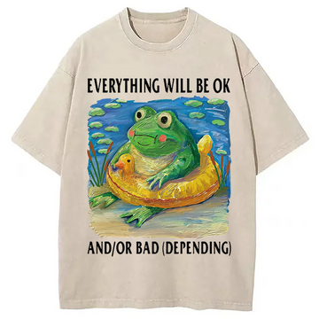 Personality fashion Everythings Ok Frog Washed T-Shirt