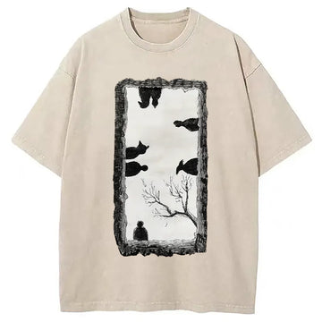 Personality fashion Cats Watching You Washed T-Shirt