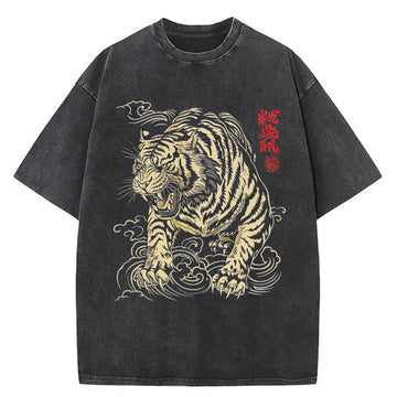 Personality fashion Japanese Tiger Washed T-Shirt