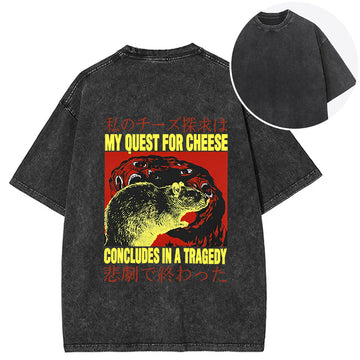 Personality fashion My Quest For Cheese Rat Japanese Back Washed T-Shirt
