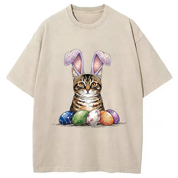 Personality fashion Easter Cat Washed T-Shirt
