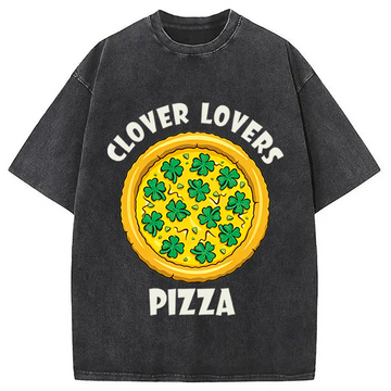 Personality fashion Clover Lovers Pizza Washed T-Shirt