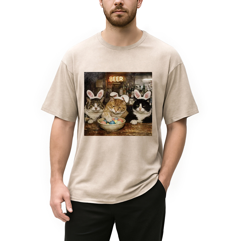 Personality fashion Funny Easter Cats Washed T-Shirt