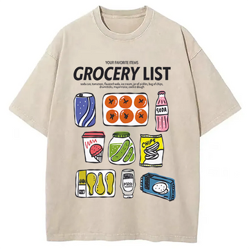 Personality fashion Grocery List Fun Washed T-Shirt