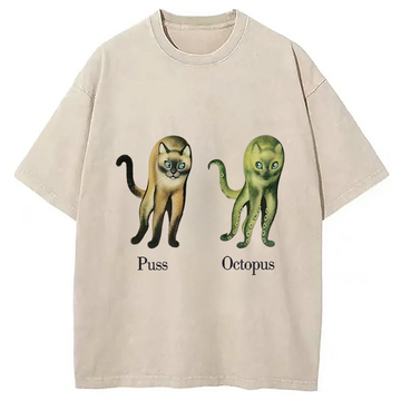 Personality fashion Puss Or Octopus Washed T-Shirt