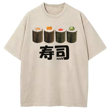 Personality fashion Kawaii Sushi Roll Washed T-Shirt