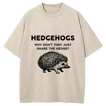 Personality fashion Funny Hedgehog Washed T-Shirt