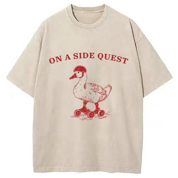 Personality fashion On a Side Quest Funny Duck Washed T-Shirt
