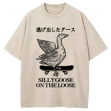 Personality fashion Skateboard Goose Washed T-Shirt